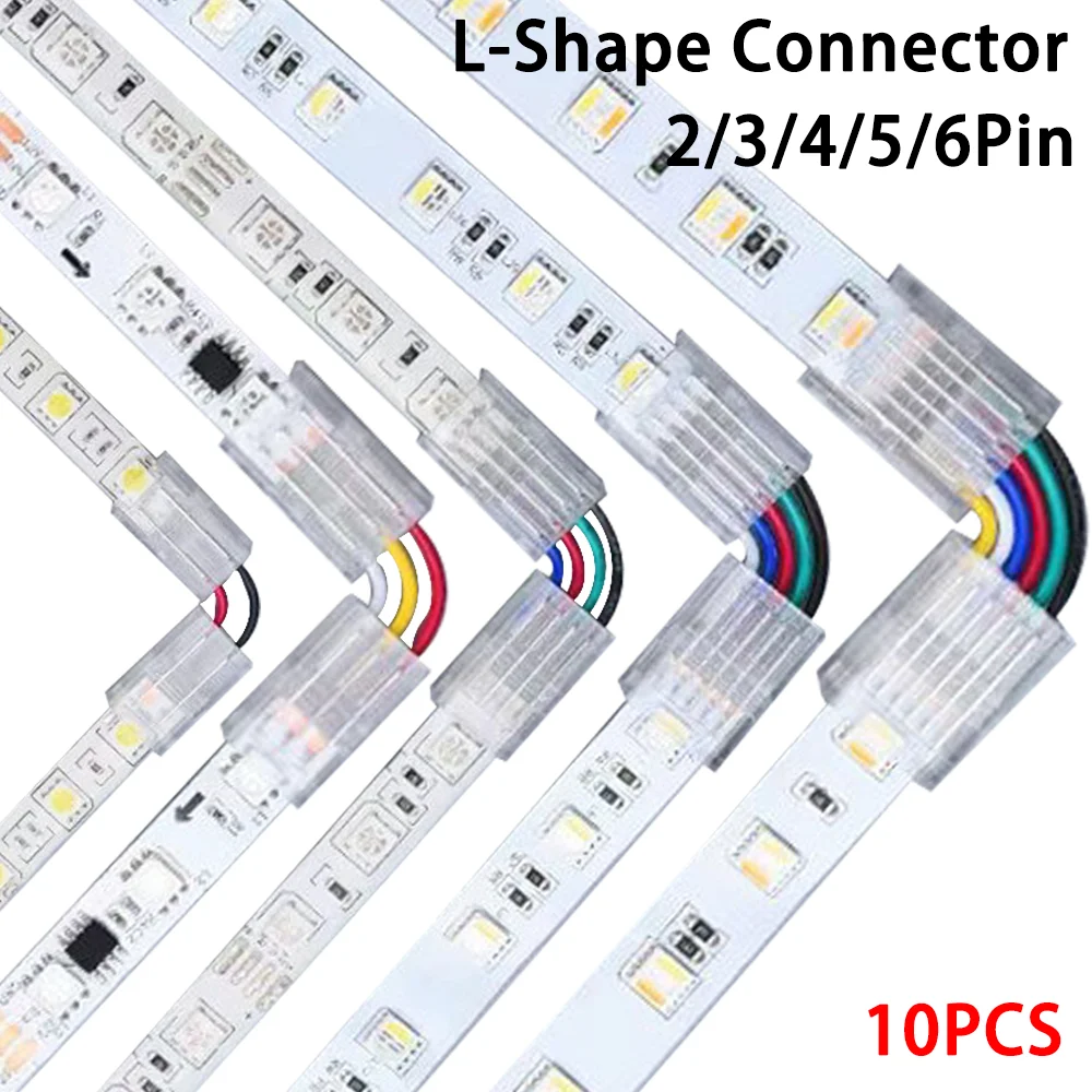 10PCS L-Shaped LED Light Strip Corner Connector 2/3/4/5/6Pin Solderless Adapter 8mm10mm for 5050 RGB CCT RGBW LED Strip Light