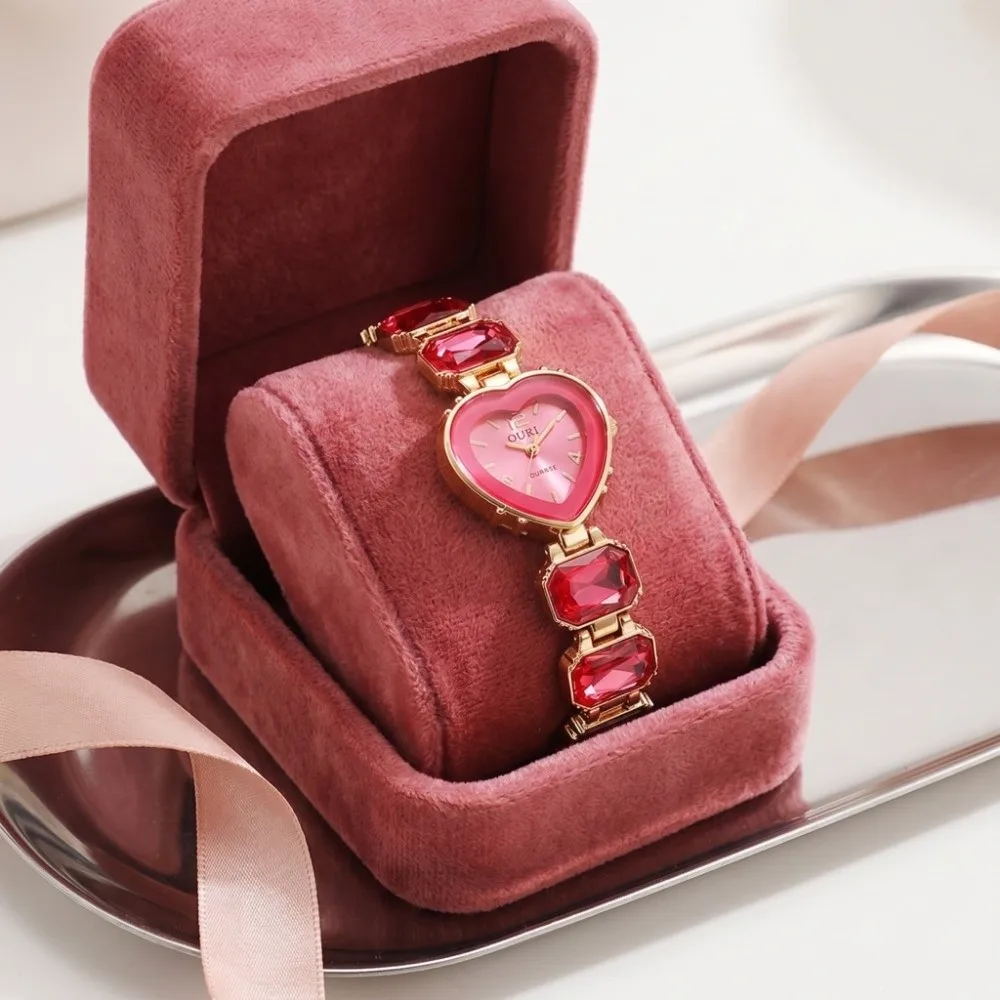 Heart Shaped Dial Crystal Candy Quartz Watch Colorful Quartz Movement Lightweight Rhinestone Bracelet Watch Elegant Luxury