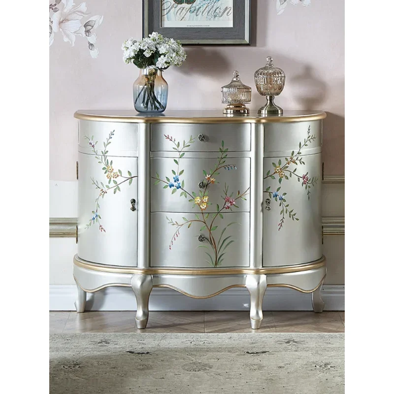 Painted Entrance Cabinet Light Luxury Solid Wood Sideboard Lobby Curio Cabinet Semicircle Bedroom Locker