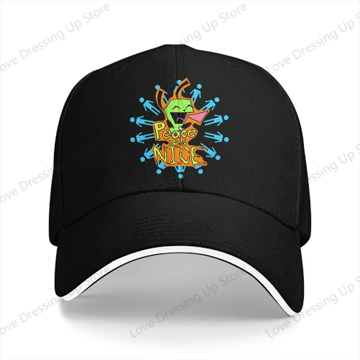 Summer Hip Hop Invader Zim Peace is NICE Baseball Cap Adjustable personality Golf Hat Outdoor sunshade hats Unisex Gift