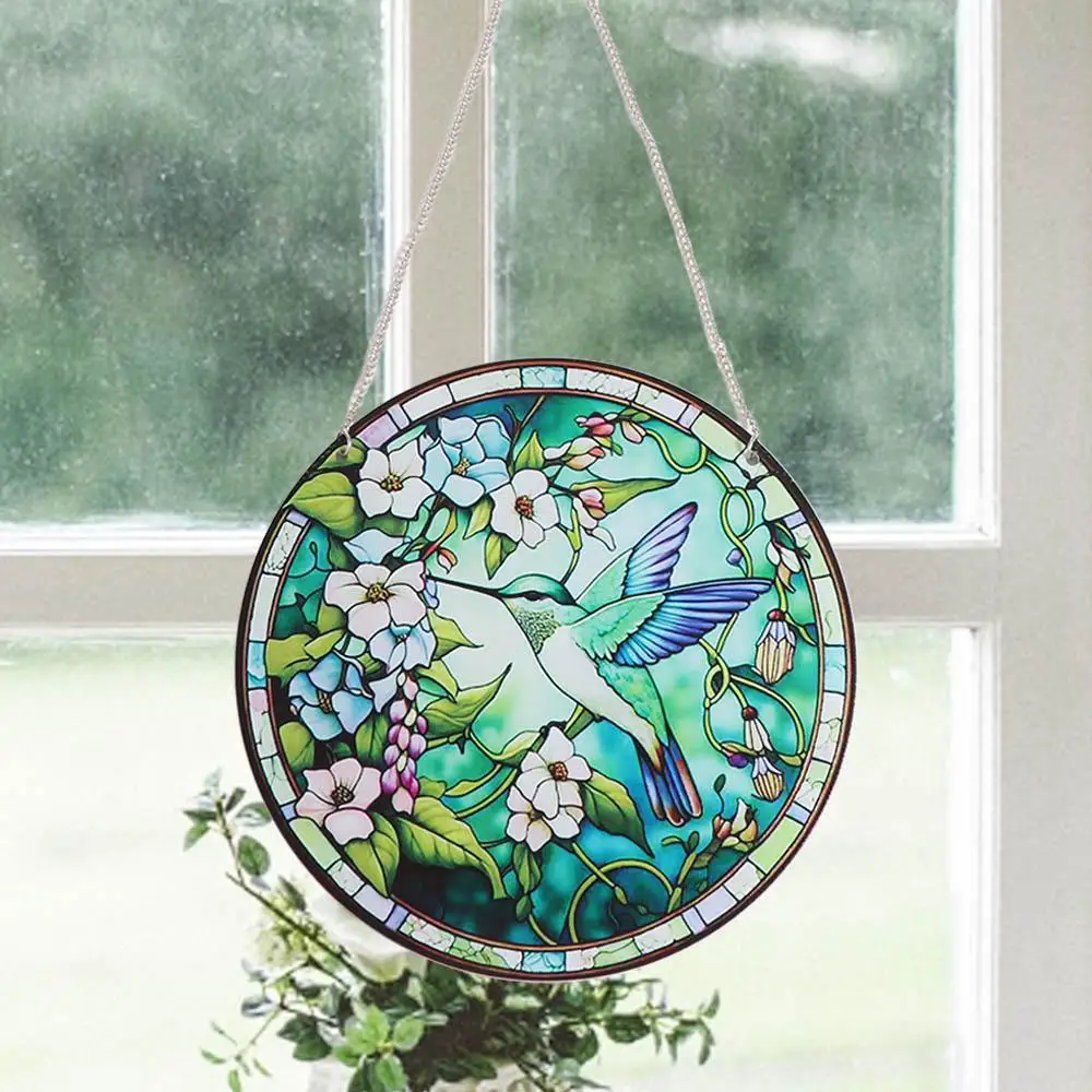 Acrylic Double-sided Hummingbird Pendant Hanging Round Hummingbird Suncatcher Exquisite Colorful Wall Hanging Decoration