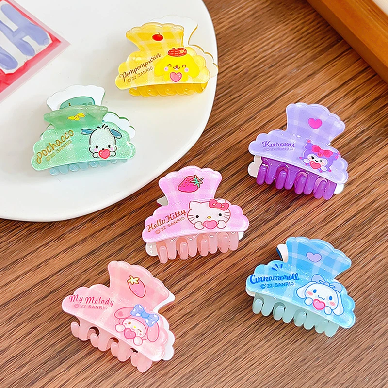 Sanrio Mini Garra De Cabelo para Meninas, Hello Kitty Hairpin, Rabo De Cavalo Clipe De Tubarão, Acessórios Dos Desenhos Animados Kawaii, Cinnamoroll Olá Kitty Presentes