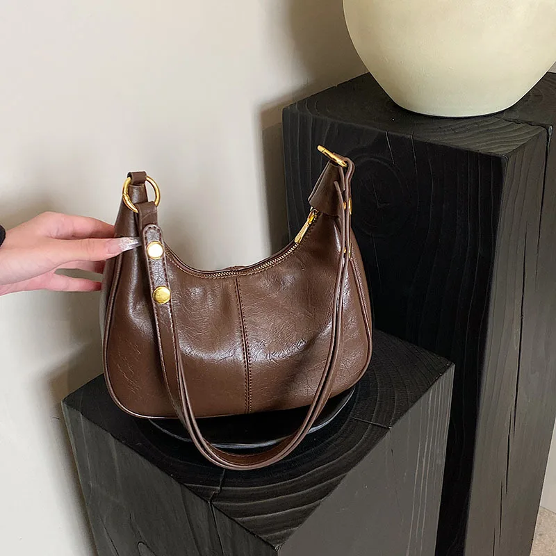 Mais vendido, mais vendido, para combinar com as axilas, estilo k, cera de óleo, couro, roupas de trabalho, ombro único, bolsa crossbody feminina