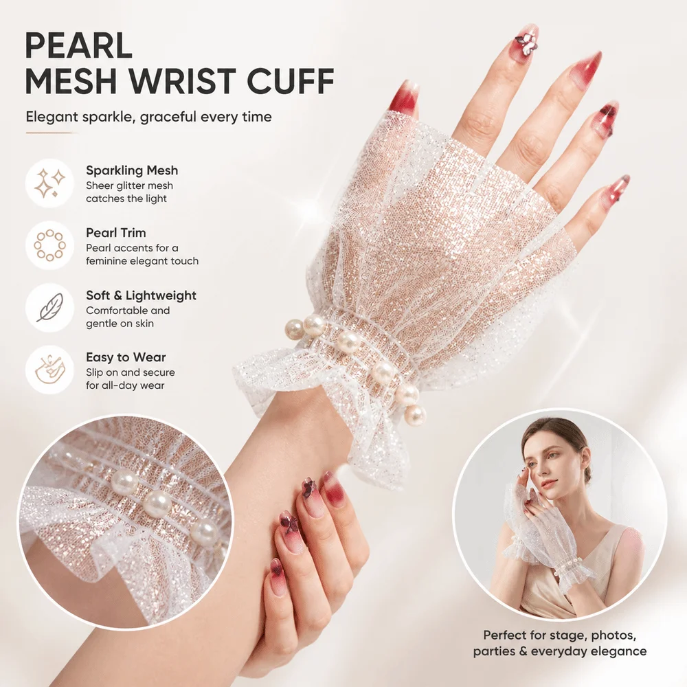 Glitters Shining Fake Wrist Cuff Detachable Arm Wear Arm Sleeves Pearl Tulle Short False Sleeve Cuffs Stage Performance