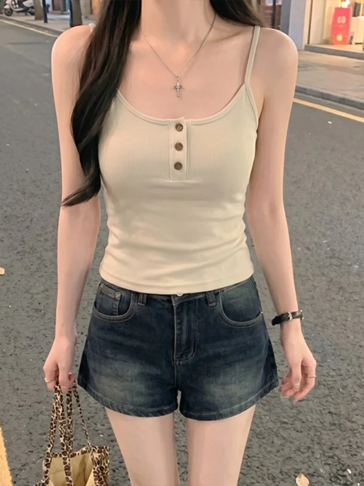 Korean Sexy Crop Top 2026 U Neck Summer Women Cami Sexy Y2K Figure Flattering Back Cutout Sleeveless Layering Outer Tank Top view 4