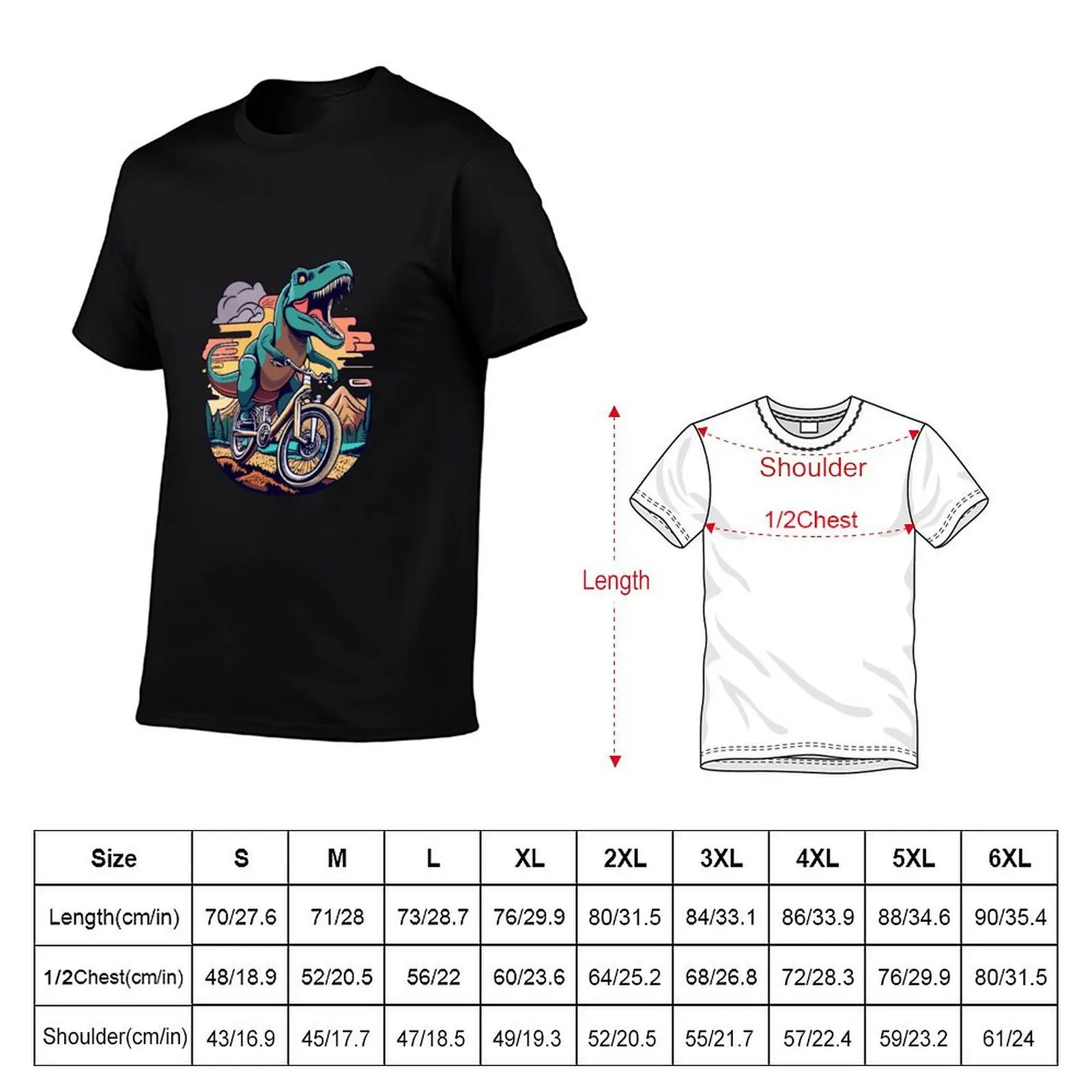 t-rex riding a Mountainbike on an downhill T-Shirt Luxury man street wear plain black t shirts men