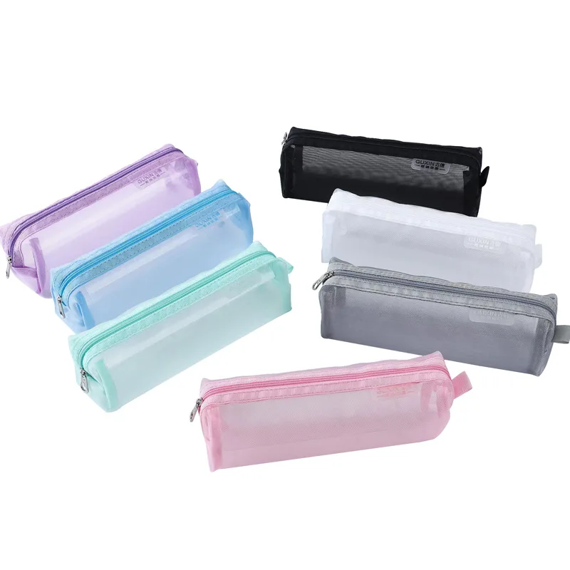 2 Stuks School Nylon Mesh Etuis Transparant Potlood Doos Student Pen Tas Benodigdheden Kantoorbenodigdheden Kinderen Verjaardag Etui