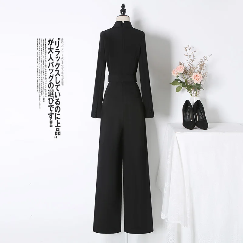 Ele Bla Long Sve Suit Collar Jumpsuit Women's Faion Spring Autumn High Waist Wide Leg Pants High End Feeling