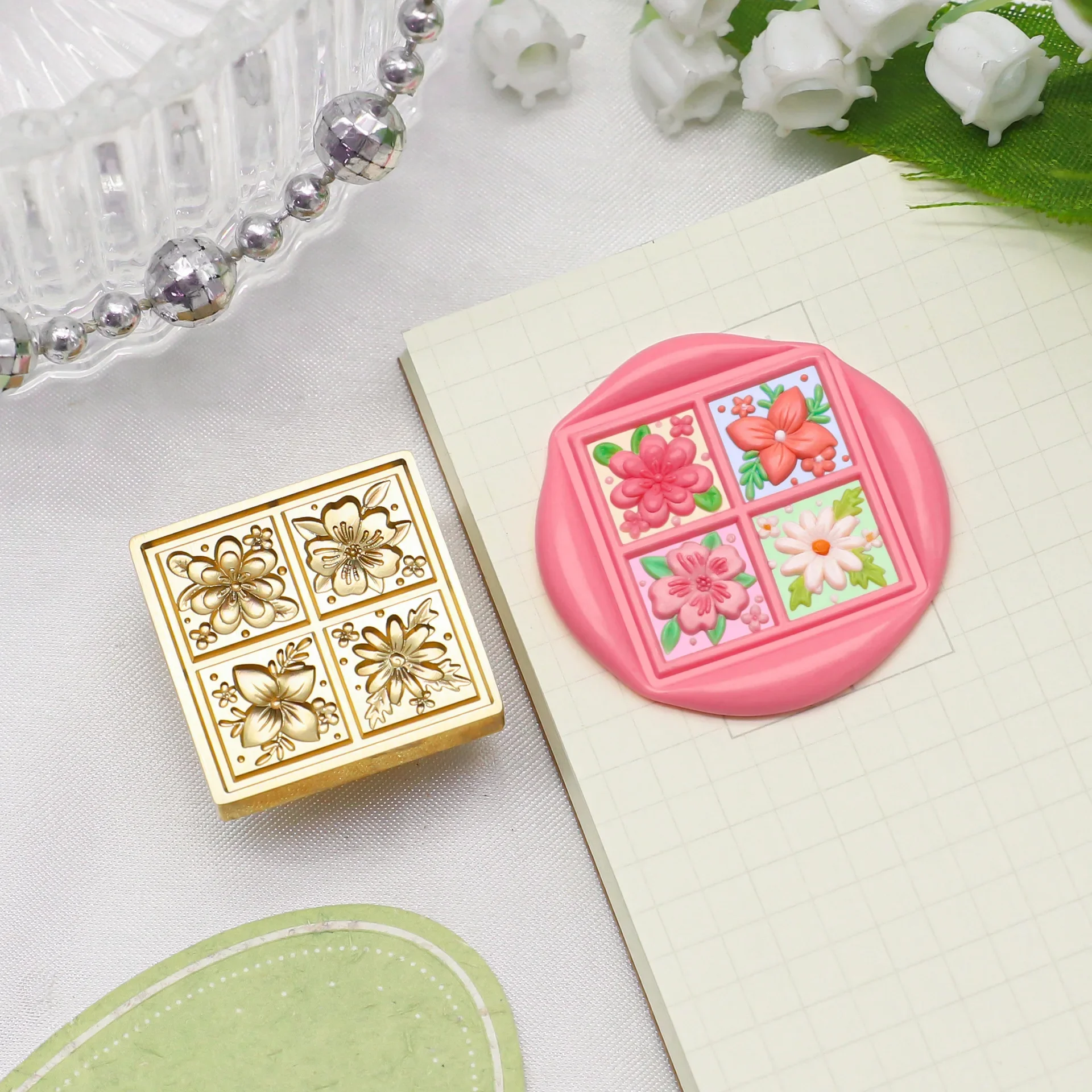 New Field Grid Series Stamps Fire Seal Square Relief Brass Head Solid Brass Gift Decoration Hand Ledger Diy Craft Toy Envelope