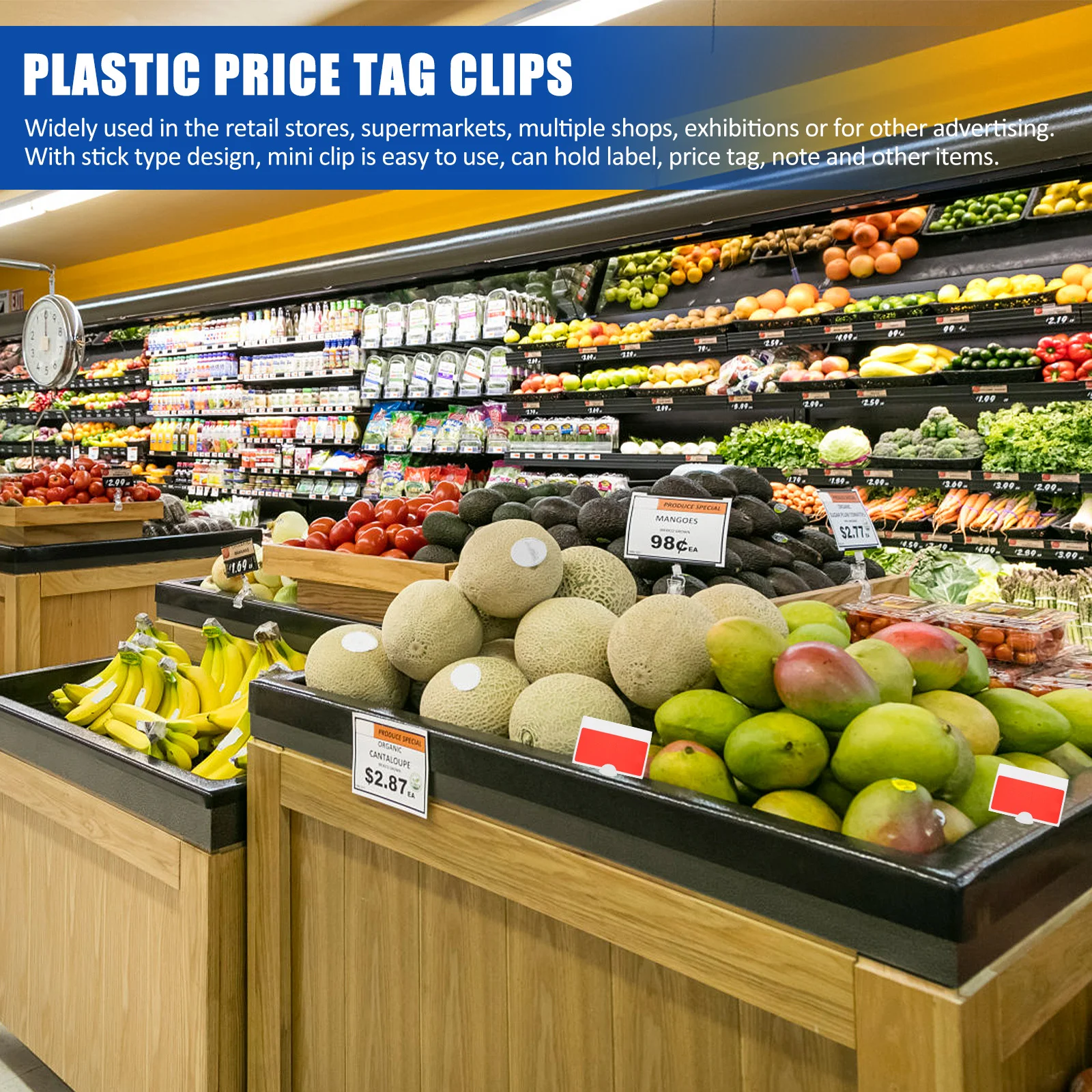 100pcs Mini Label Clips Price Tag Display Clamps Plastic Note Holder 7-Teeth Small Tag Organizer For Supermarket Office Desk