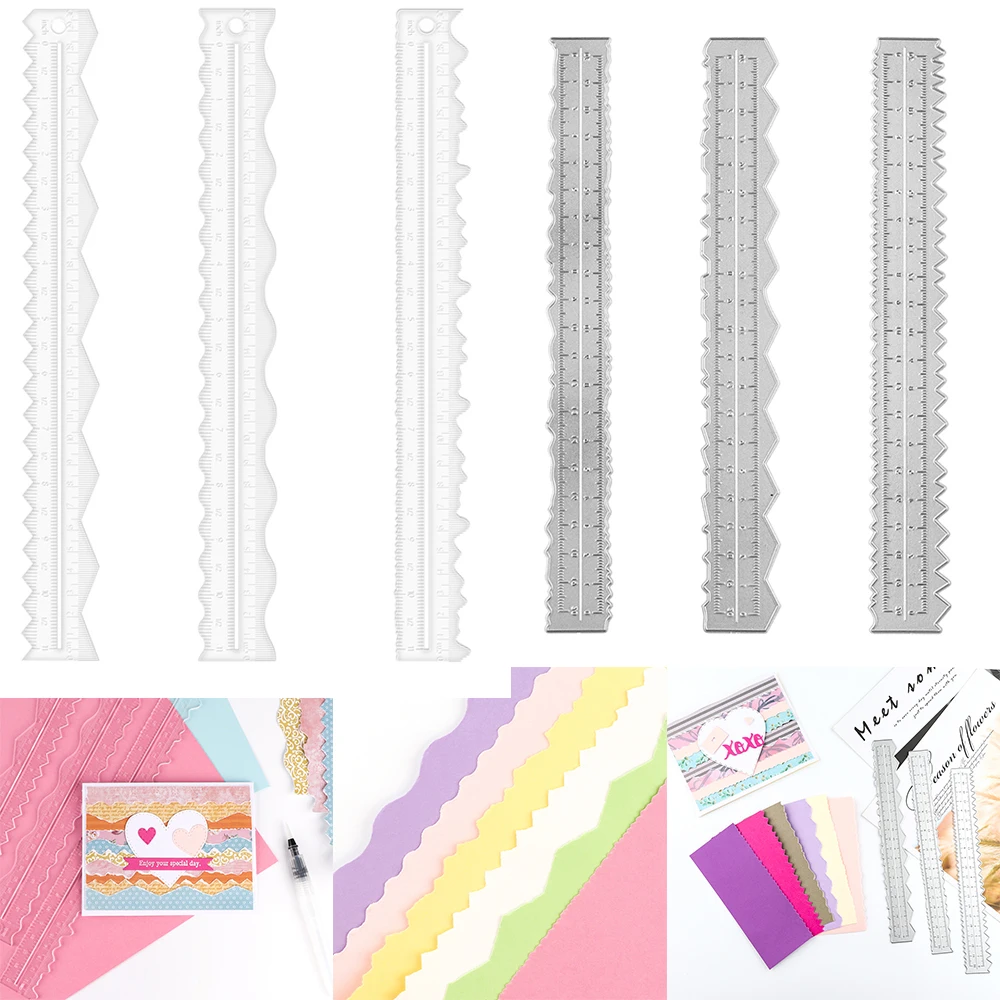 3pcs/set Paper Tearing Rulers Guides Zigzag Wavy Decorative Dedge Ruler Acrylic/Metal for DIY Page Tags Paper Card Making 2024