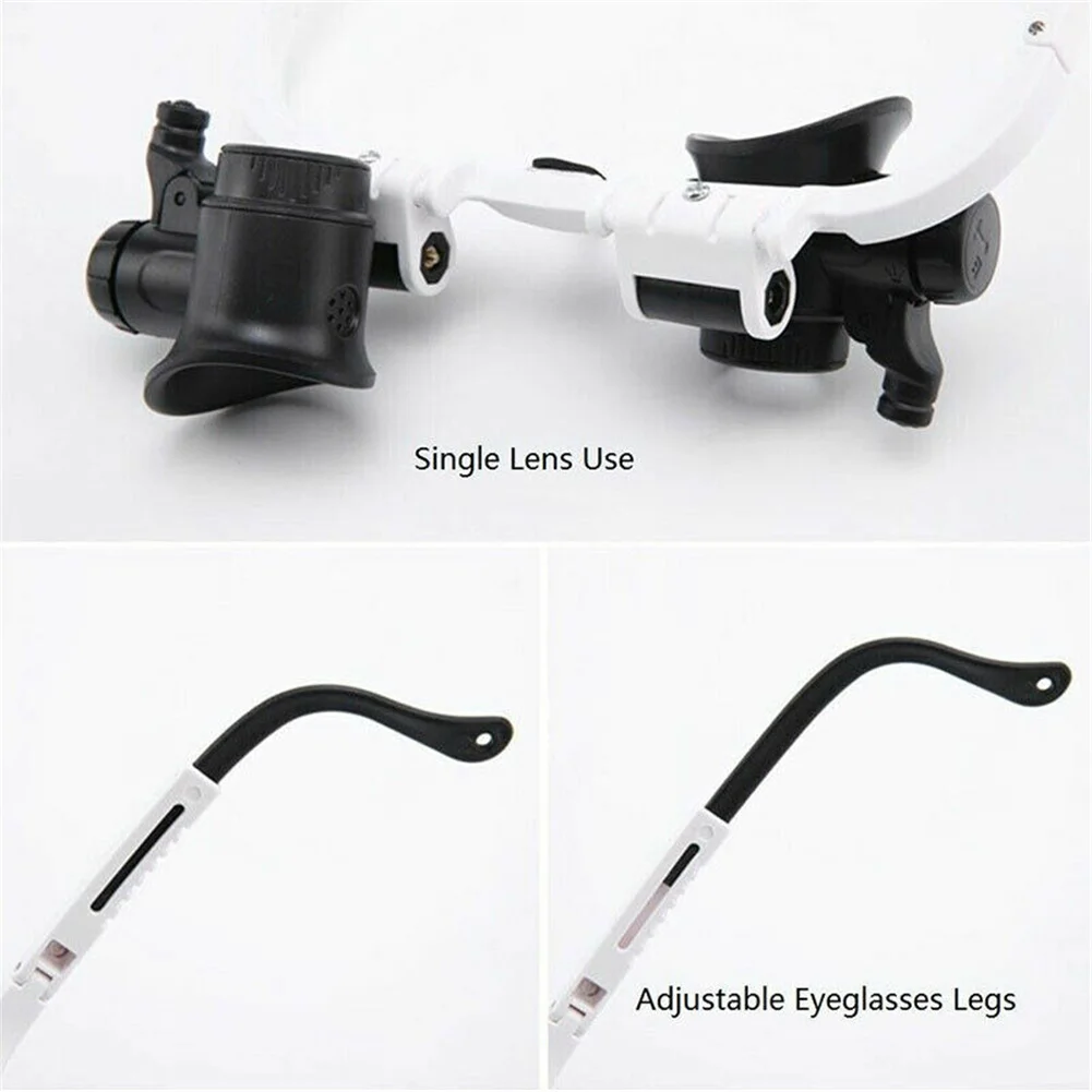 Size Adjustable Head Mounted Led Light Loupe Acrylic Lens Double Eyeglass Magnifying Glass Ergonomic Multipurpose For Watch