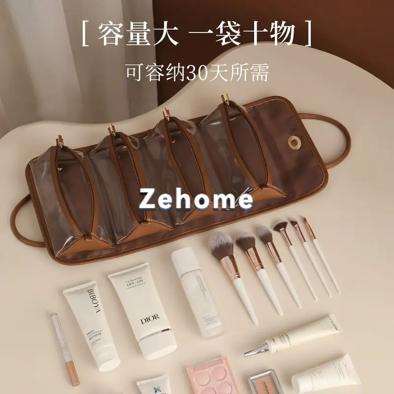Cosmetic bag folding niche portable go out retro premium detachable simple makeup storage bag new travel