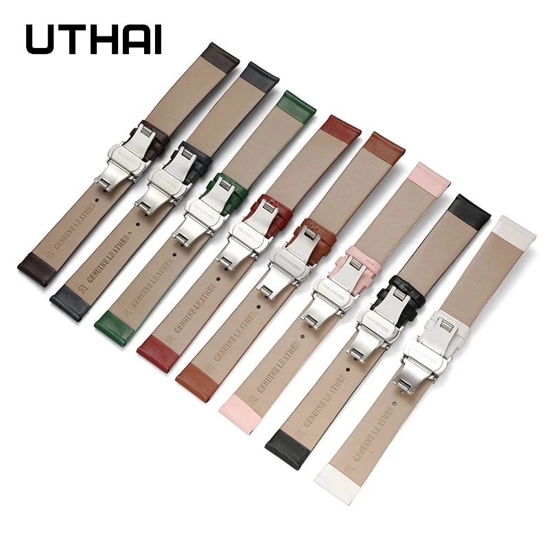 UTHAI Z62 Plain Leather Strap 10-24mm Universal Watch Butterfly Buckle Strap Steel Buckle Strap 22mm watchband