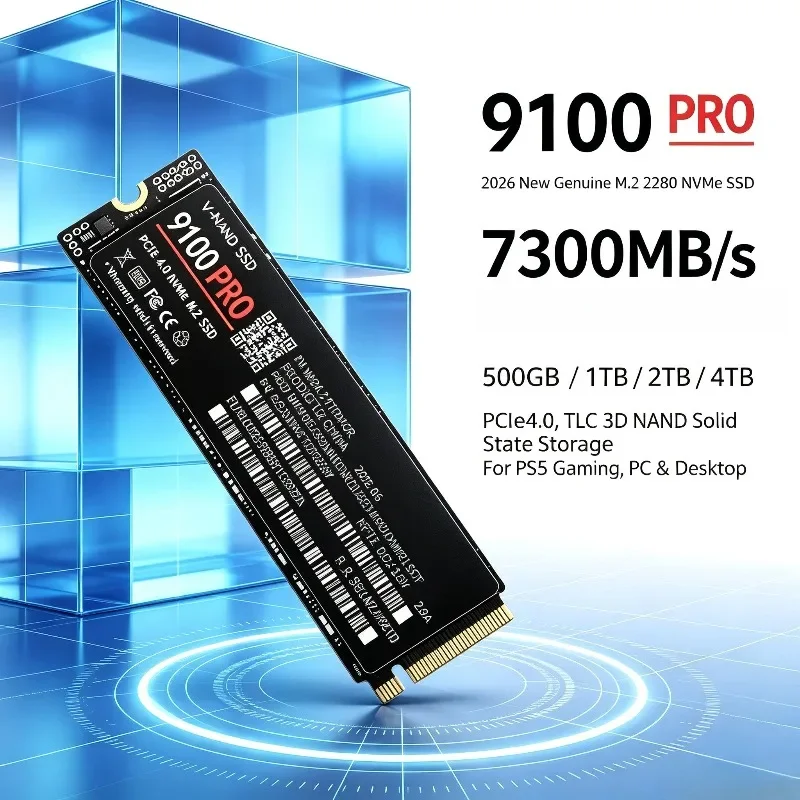 9100 PRO 2026 New Genuine M.2 2280 NVMe SSD PCIe4.0 7300MB/s TLC 3D NAND 500-4TB Solid State Storage for PS5 Gaming PC Desktop.