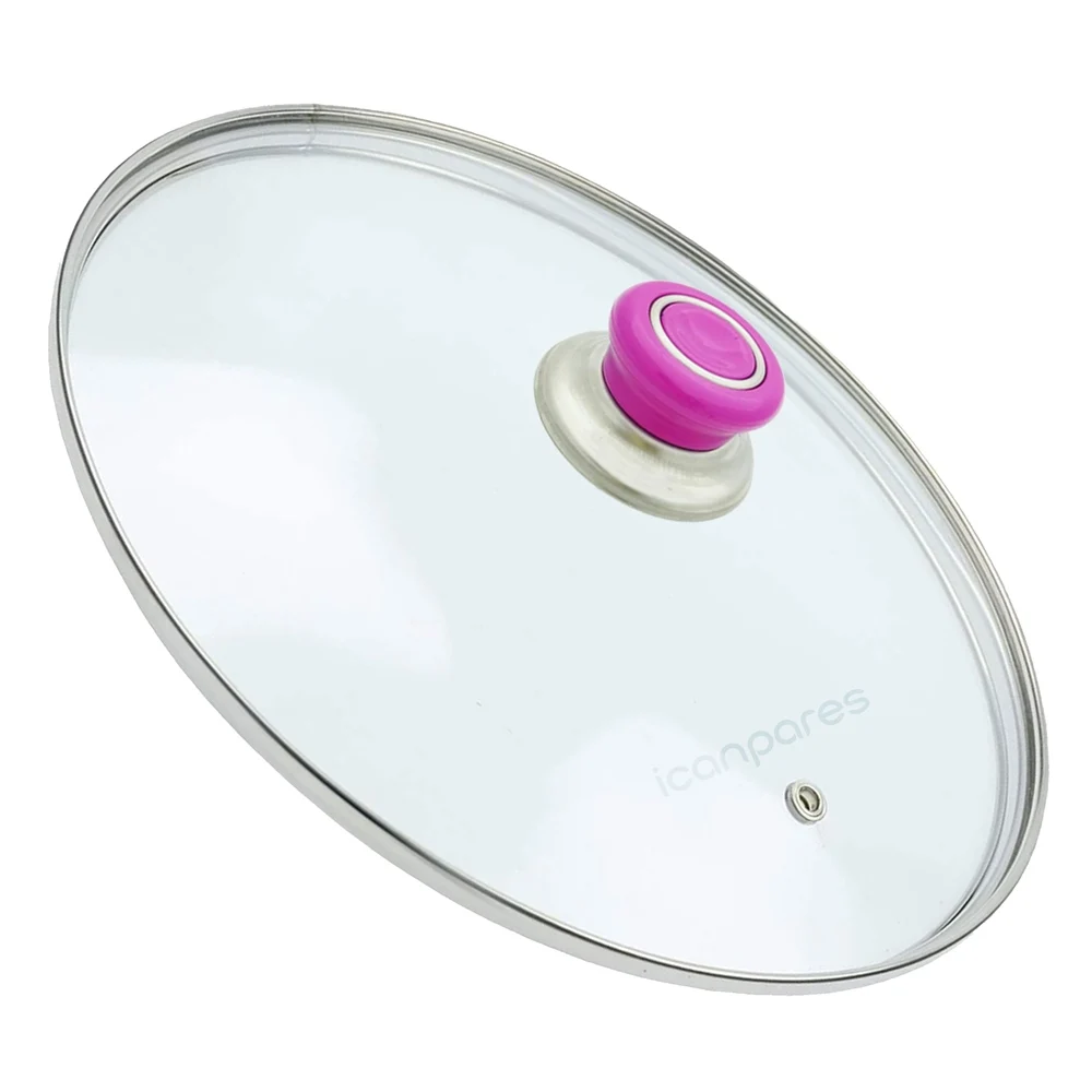 Universal pot Sahan pan glass lid with steam hole cover 26 cm and fuchsia holding tray