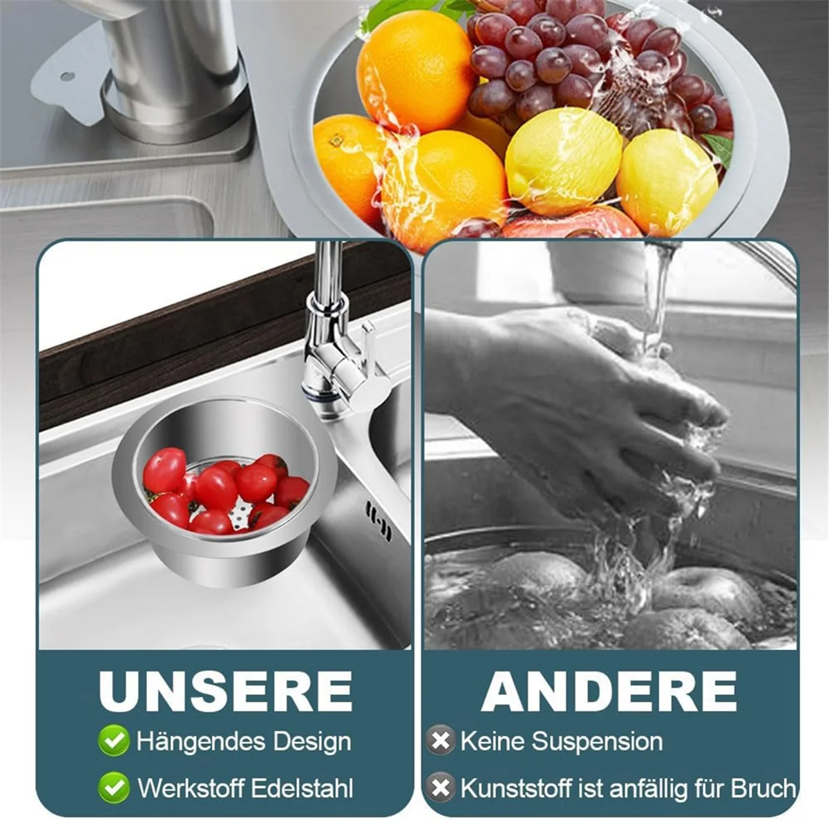 ตะกร้าระบายน้ําอเนกประสงค์, ตะกร้ากรองอ่างล้างจานสแตนเลส, ตะกร้ากรองแขวนตะกร้ากรองอ่างล้างจานเข้ามุม