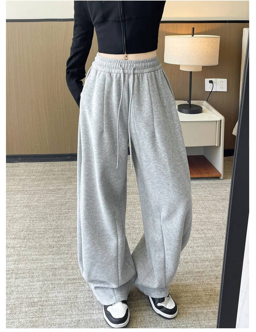 Women's Sports Sweatpants New Style for Autumn and Winter  High-waisted, Loose  Lazy Wide-leg Pants Slimming Casual Trousers