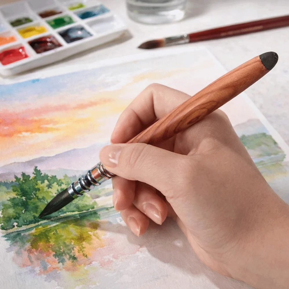 High Quality Art Brush Soft Round Tip Nylon Fiber Printmaking Brush 2-in-1 Design Both Ends Use Edge Hook Line Pen Student Art