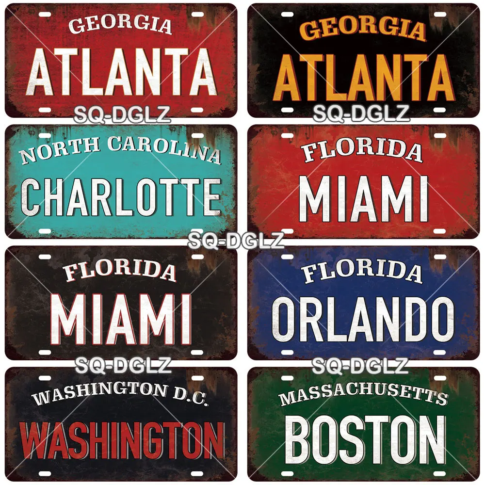 USA EAST City BOSTON MIAMI 15x30CM Plate Sports Tin Sign State Wall Decoration Metal Sign Home Decor Painting Plaques Art Poster