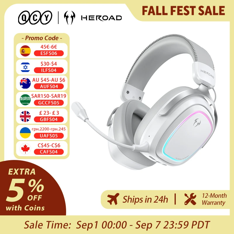 Image of Heroad GT2 Kabelloses Gaming-Headset von QCY mit THX Spatial Audio+7.1.4 Tri-Mode RGB 3-Mikrofon ENC Over-Ear-Kopfhörer für PC-Gamer