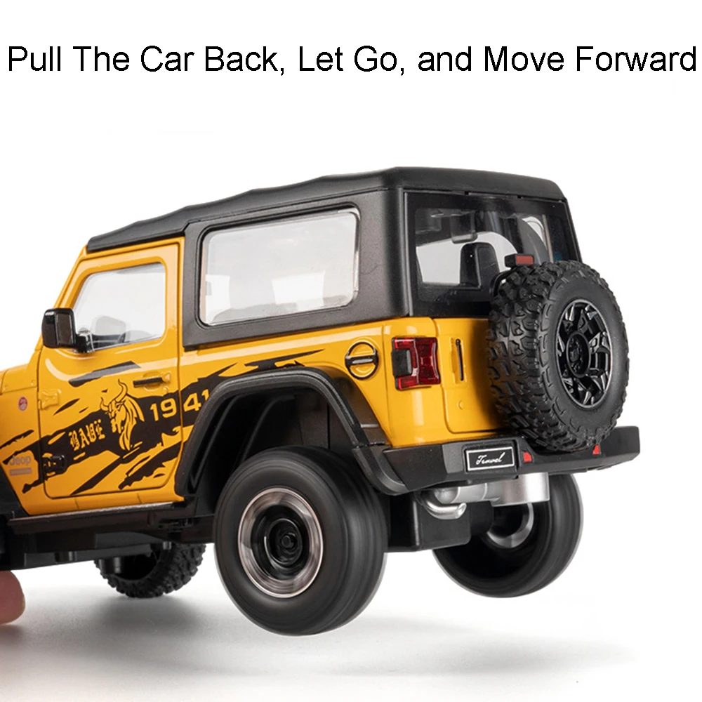 1:24 Rubicon Mammoth Model Pojazdu Terenowego Zabawki Odlewane ze Stopu Metalu Dźwięk Światło Otwierane Drzwi Napęd na Sprężynę Auta Ozdobne Prezenty dla Dzieci