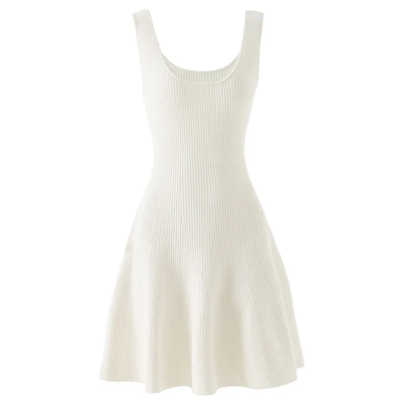 Abito da donna in cotone lavorato a maglia Mini abito senza maniche con scollo a V a trapezio