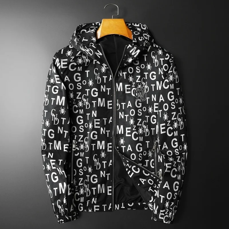 2023 Personality Men Jacket Printed Hooded Mens Jacket Large Social Club Outfits Letter Printing Jacket Vintage Bomber Jacket