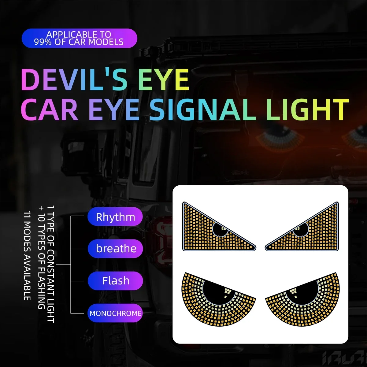 Lampu Mata Animasi LED Kaca Depan Otomatis Universal Lampu Mata Setan Segitiga/Setengah Lingkaran Aksesori Mobil Lucu untuk Dekorasi Kendaraan