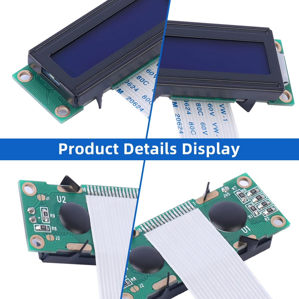 Filme azul persa letras brancas 1602a-20-2a display de cristal líquido 02x16 lcd fpc75mm 1.5 polegadas st7066u 2*16 tela monocromática