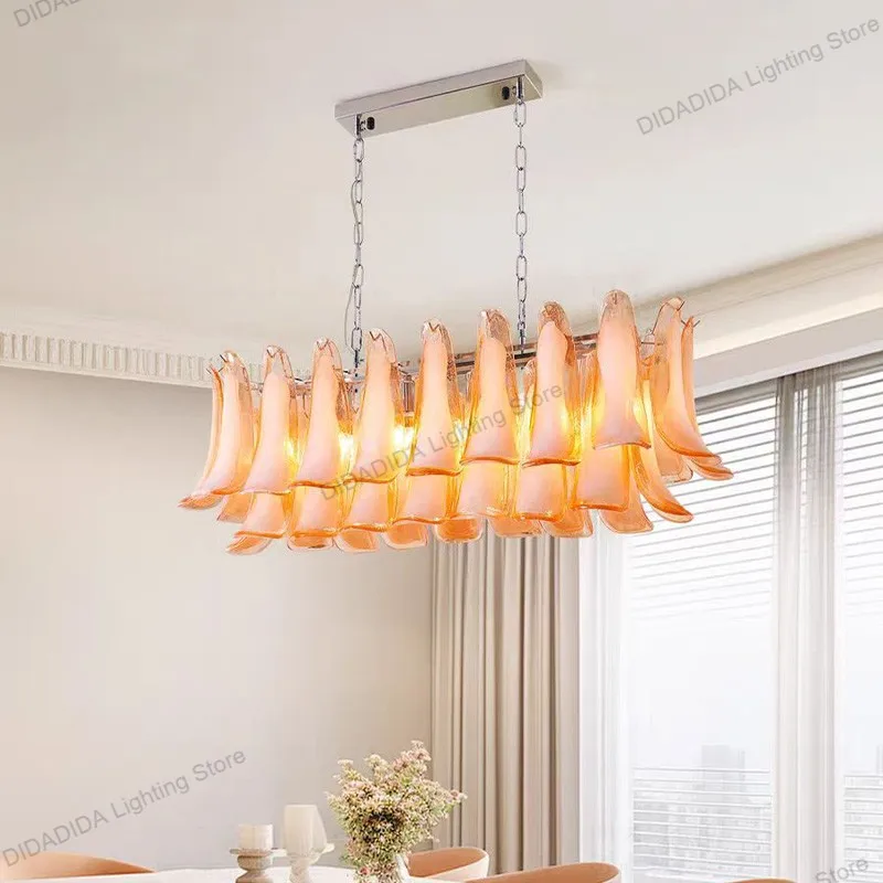 

American Design Murano Horseshoe Glass Pendant Lamp with Petal Shapes Custom Multicolor Glazed for Ceilings Brass Silver