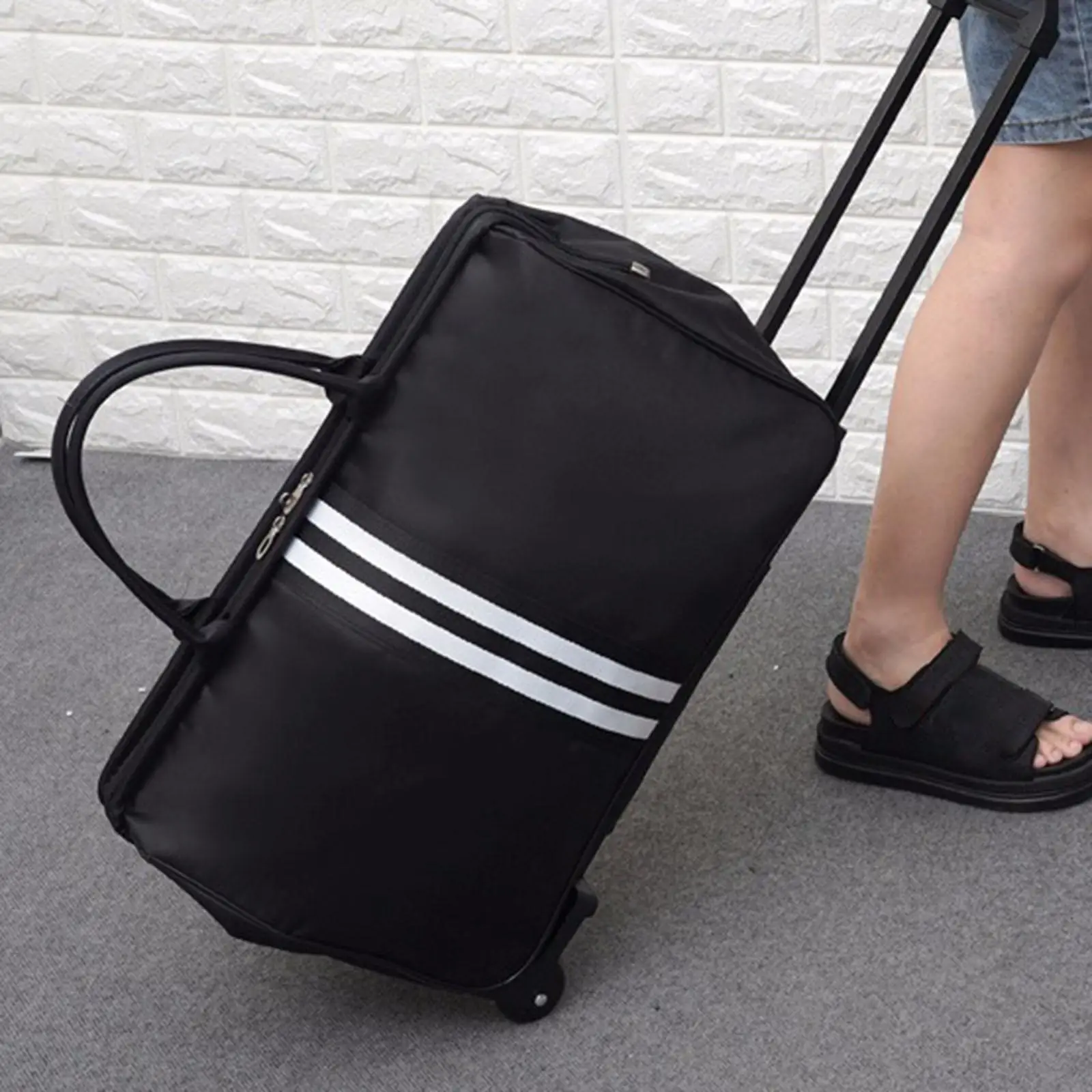 Weekender Bag with 2 Wheel Trolley Travel Luggage Bags with Handle Strap