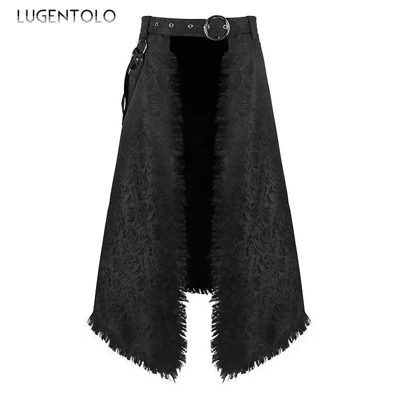 Men Dark Rock Skirt Punk Steam Gothic Party Asymmetric Jacquard Retro Casual Men's Fashion New Solid Fur Beard Half Cloth