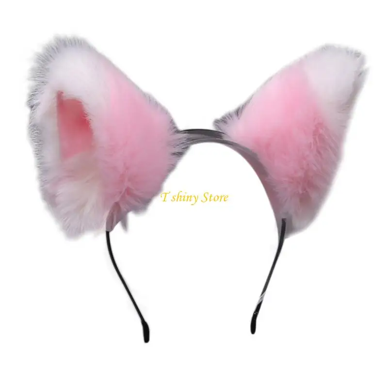 N58F Women Realistic Long Furry Animal for Cat Ears Headband Anime Hair Hoop Halloween Festival Party Headpiece