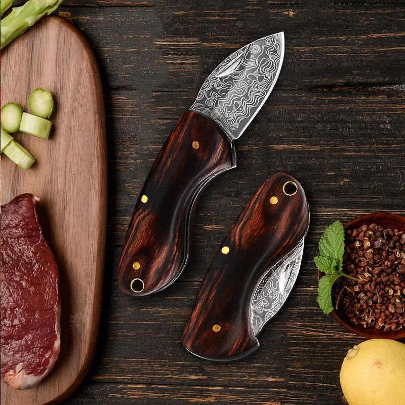 Folding Knife Slicing Meat BBQ Fruit Boning Knife Fish Filleting Kitchen Knives Hand Forged Wooden Handle Utility Knives Tools