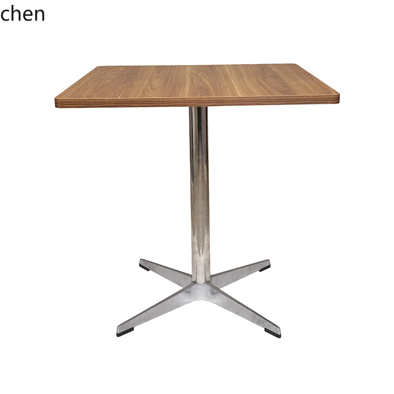 HT Cafe Baking Restaurant Solid Wood Table and Chair Combination Stainless Steel Small Round Square Table