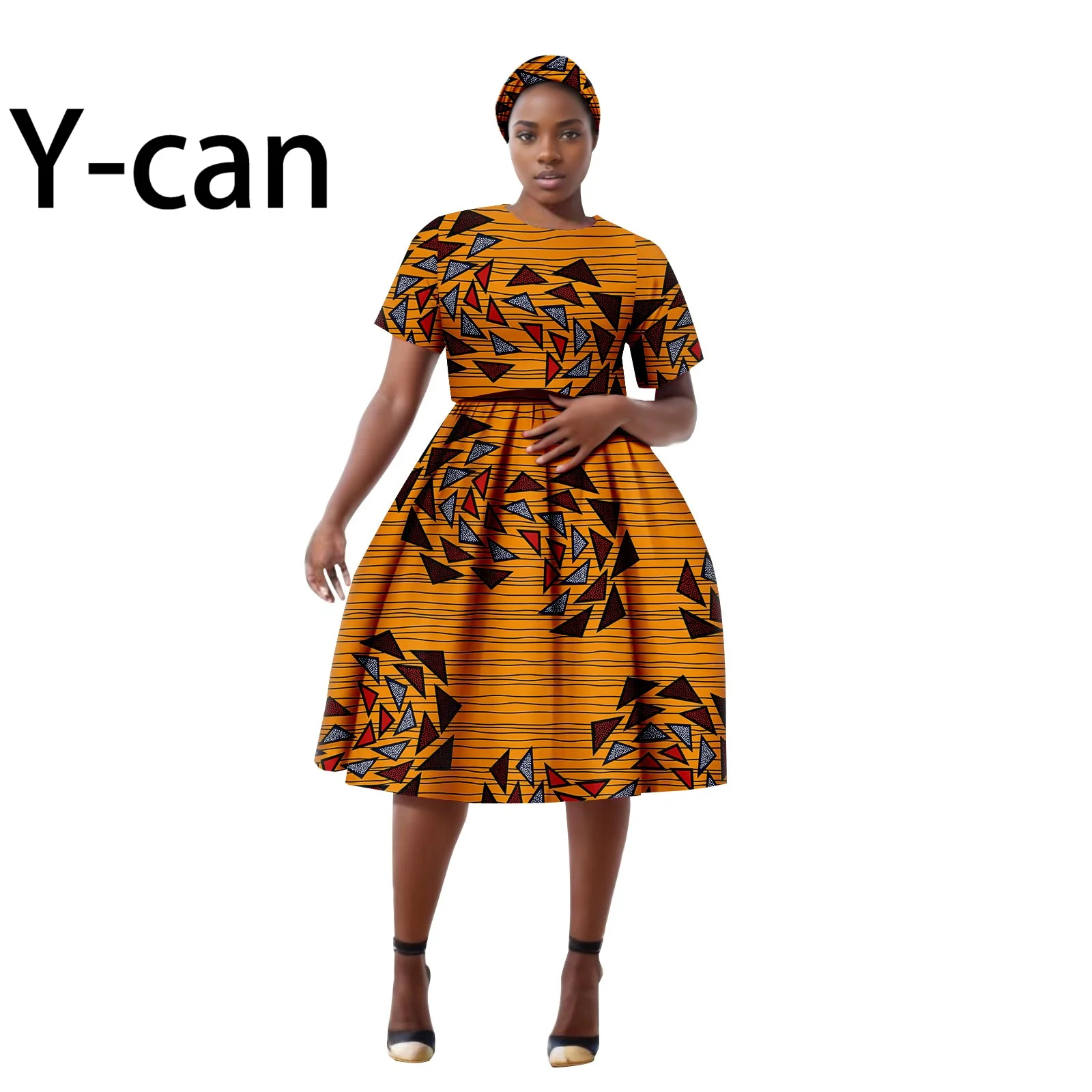 African Women Dress Dashiki Ankara Print O-neck Top and Skirt with Headwrap Wedding Party Clothes Africa Style 2426014