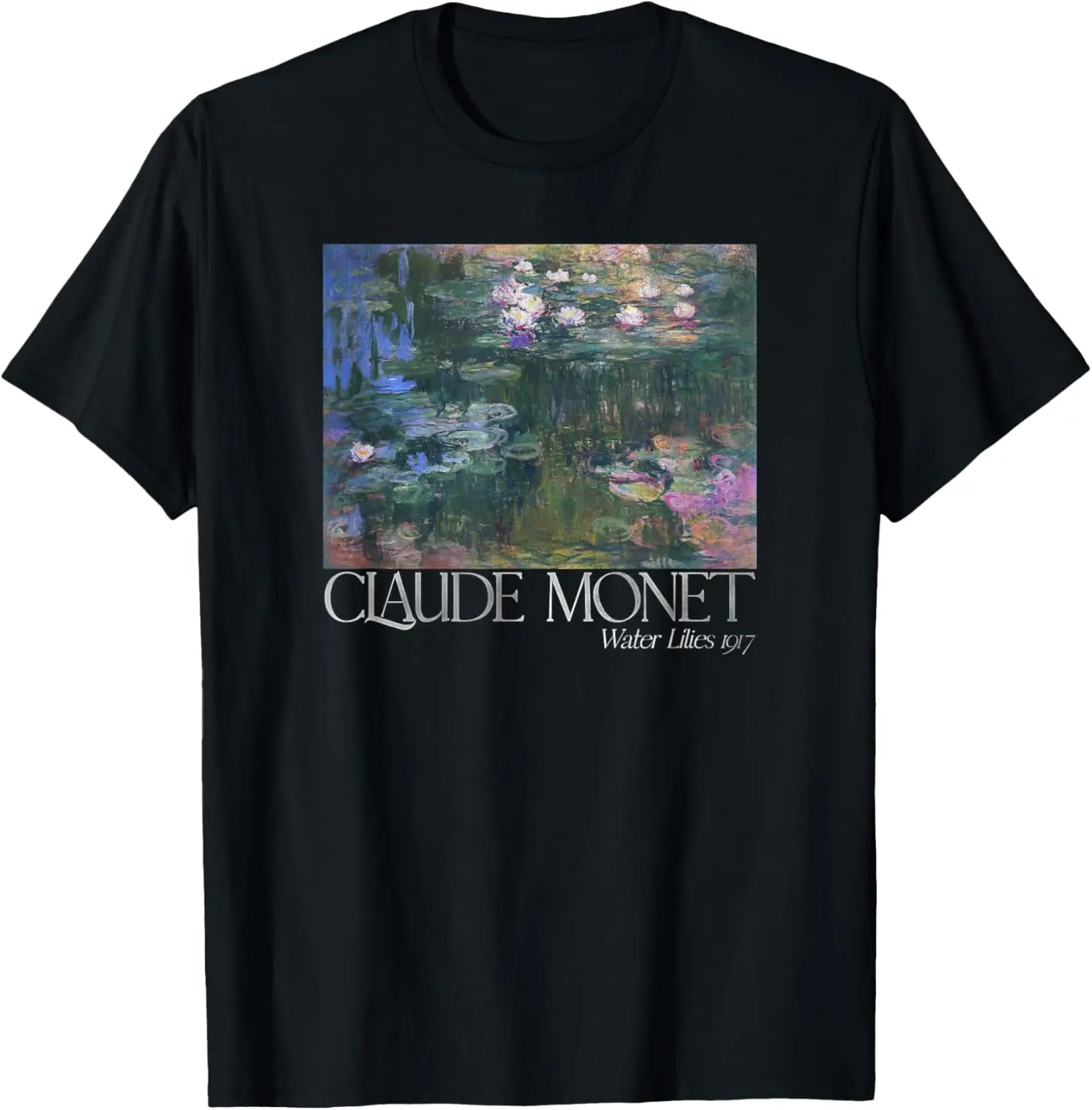 Camiseta de lirios de agua centrados con diseño moderno de Claude Monet
