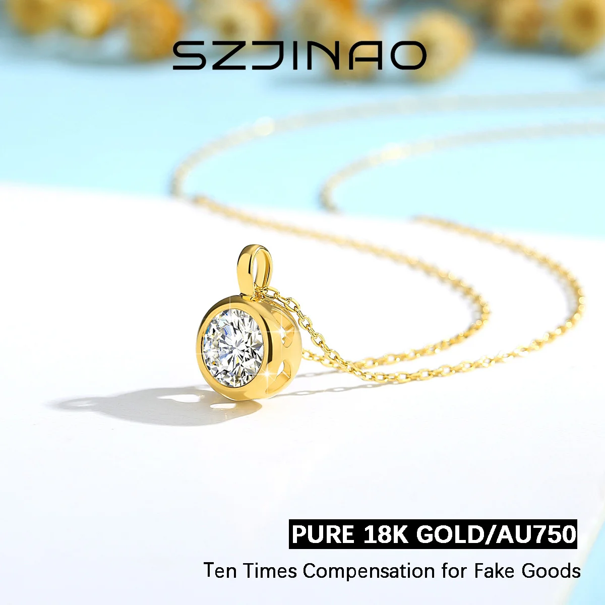 Oryginalny naszyjnik z 18-karatowego złota Moissanite 1CT AU750 Wisiorek klasyczny dla kobiet Prezent na rocznicę Codzienne noszenie Modna biżuteria
