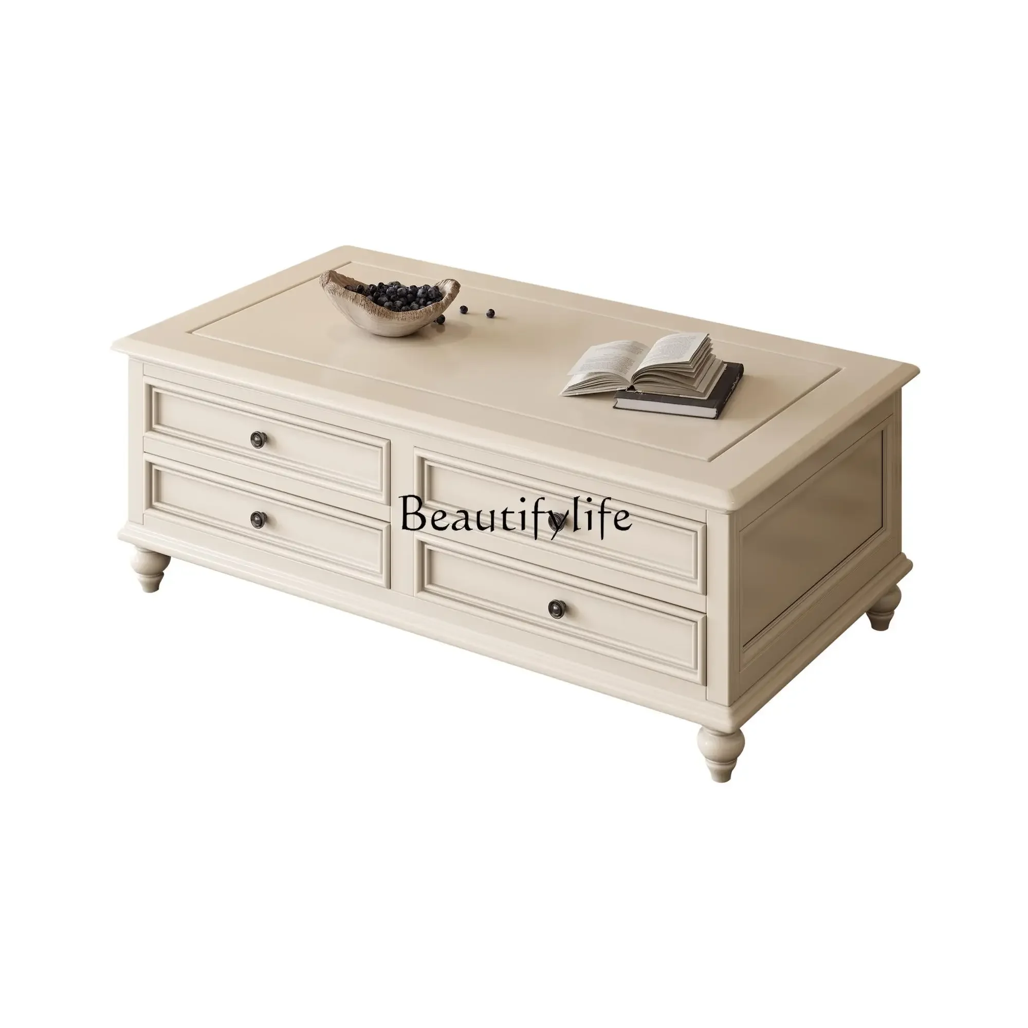 D3305-American retro solid wood coffee table living room household small apartment light luxury high-end storage