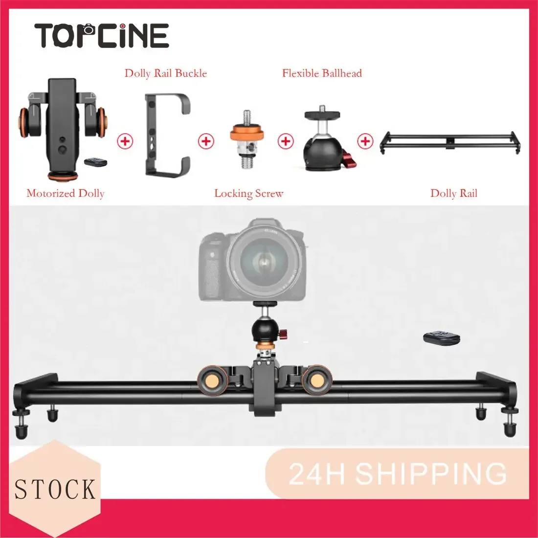 

Topcine Camera Wireless Dolly,Motorized Electric Track Rail 24" Slider Dolly Car with Remote Control,Compatible DSLR