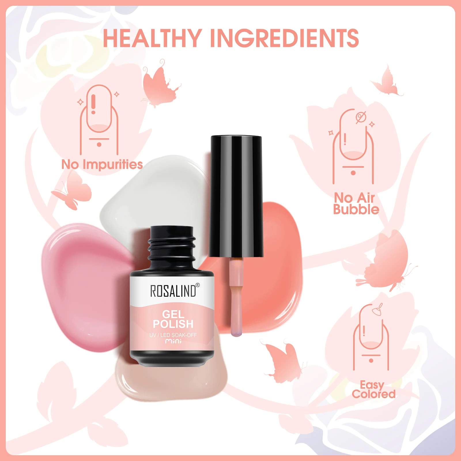 روزاليند ألوان نقية صغيرة جل طلاء الأظافر جل 5/8 قطعة شبه دائم الصلبة جيل للأظافر ورنيش نقع قبالة UV هلام لقاعدة معطف فوقي