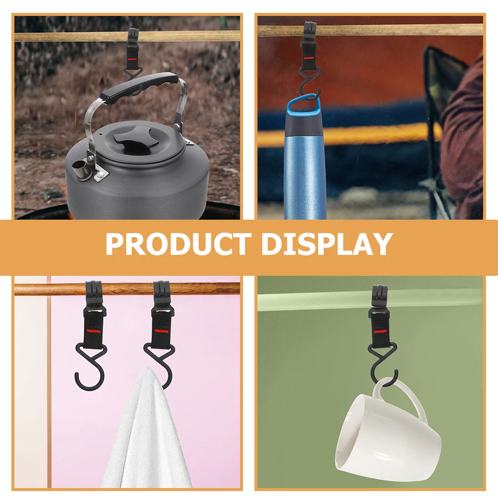 

15Pcs Outdoor Hanging Hooks Sturdy Camping Hanger with Ribbon Loop for Lights Bags Utensils Easy Mount Camp Organization