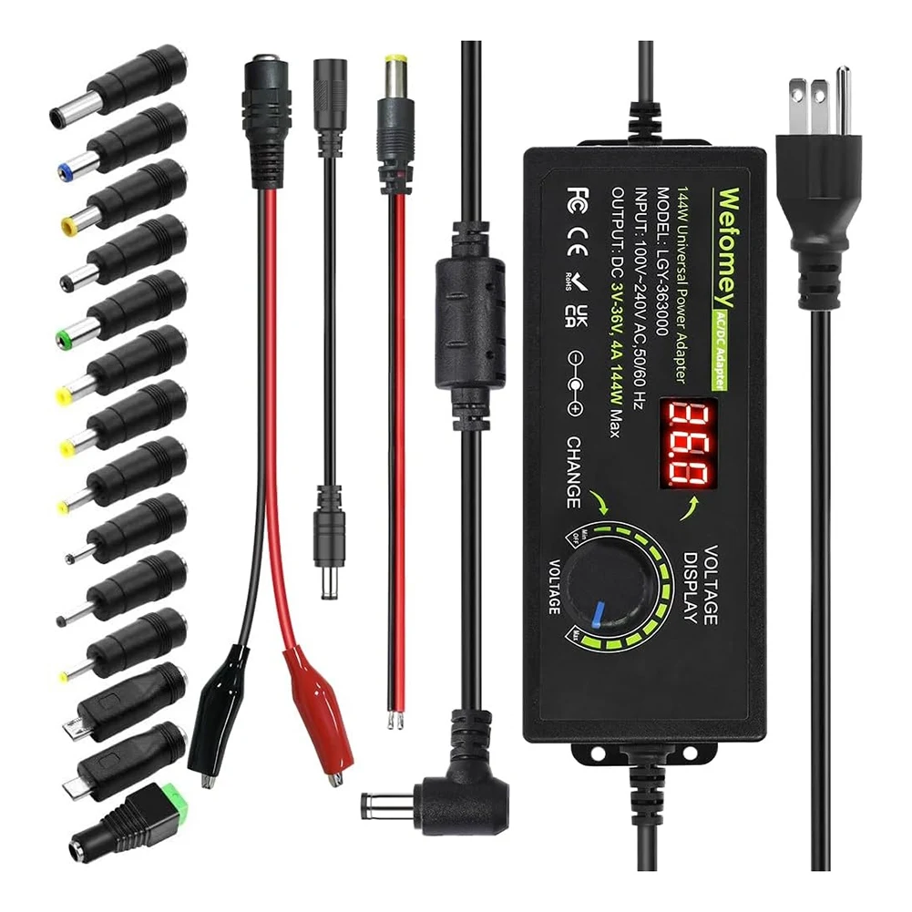 Universal Power Supply 3V-36V 4A 144W Adjustable Variable AC/DC Adapter Charger, 100V-240V AC to DC Converter US Plug Rich