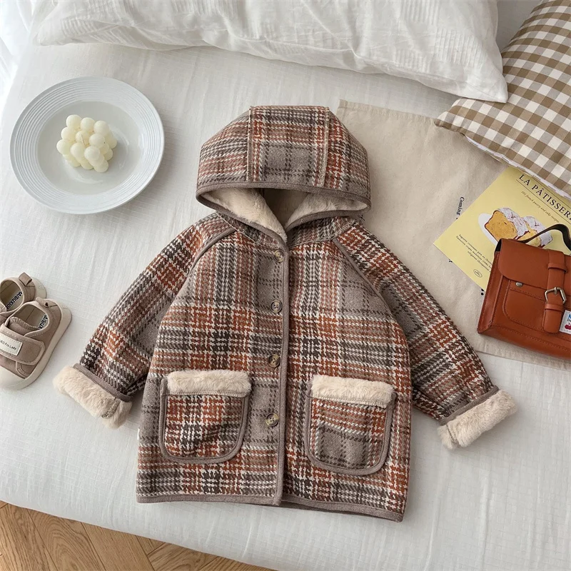 Girls Woolen Coat Overcoat Jacket Windbreak 2023 Furs Warm Plus Thicken Winter Cotton School Gift Children's Clothing