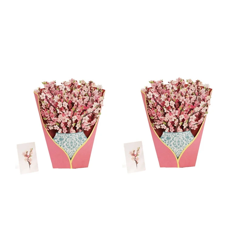 2X Paper -Up Cards, Cherry Blossoms, Life Sized Forever Flower Bouquet 3D Popup Greeting Cards, Birthday Gift Cards