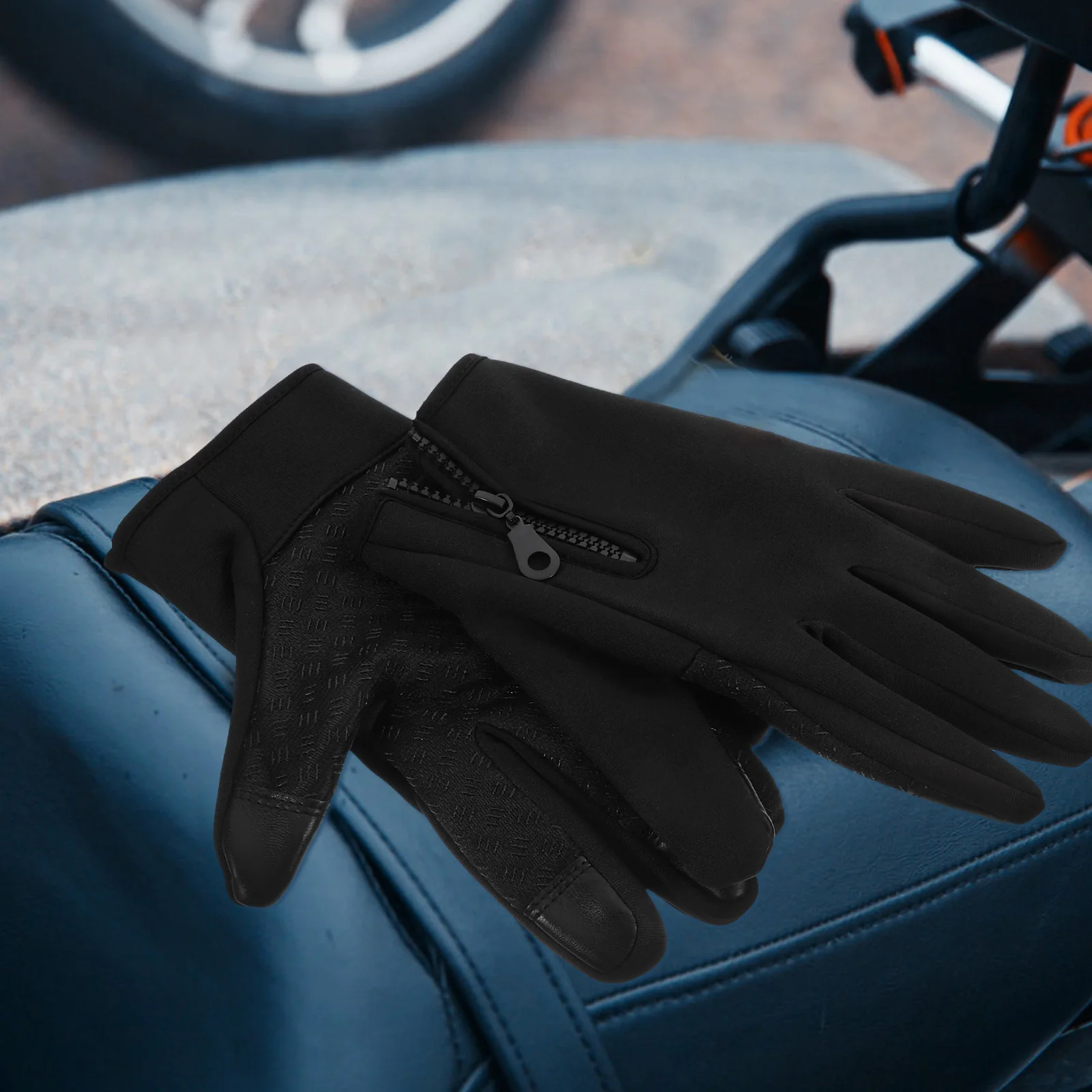 Xl قفازات سوداء كاملة الأصابع معطف شتوي شاشة تعمل باللمس مقاوم للماء يندبروف الصوف قبضة مريحة قفازات الشتاء