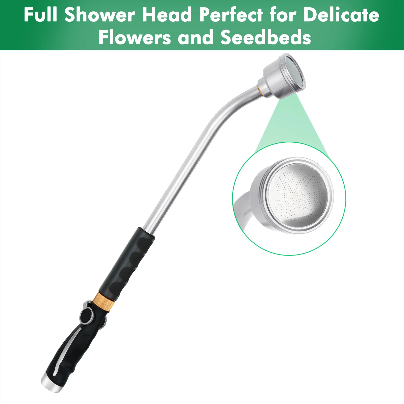 Heavy Duty Long Watering Wand 24 Inches Gentle Soft Full Shower Sprayer Wand with Thumb Flow Control for Hanging Baskets, Shrubs