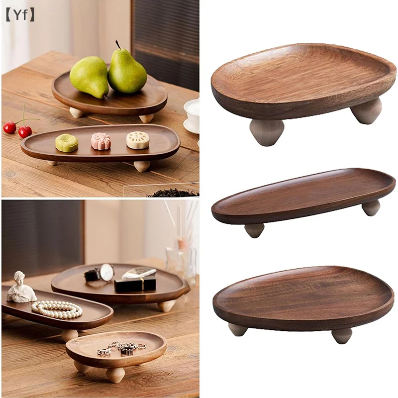 

High-Footed Premium Acacia Wood Serving Tray With Feet Irregular Shaped Storage Organizer For Fruits & Snacks Ideal For Home Use