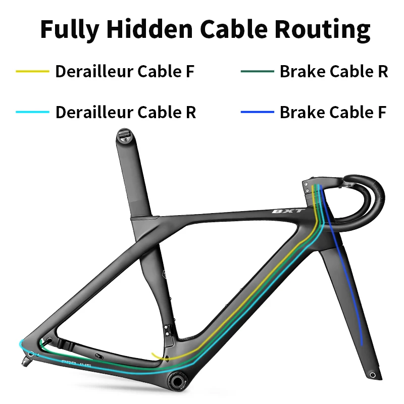 BXT-Full Carbon Disc Brake Bike Frame, Full Hidden Cable, Road Bicycle Frame, T47 BSA with Handlebar